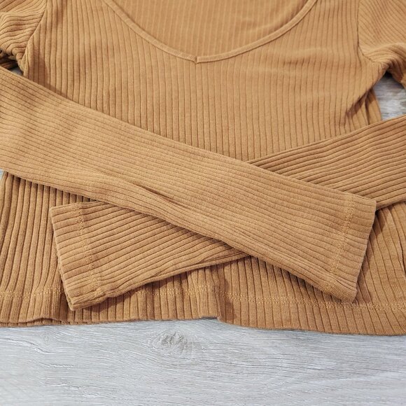 Topshop Brown Long-Sleeve Ribbed Knit Crop Top Womens Size 4 - Picture 8 of 14